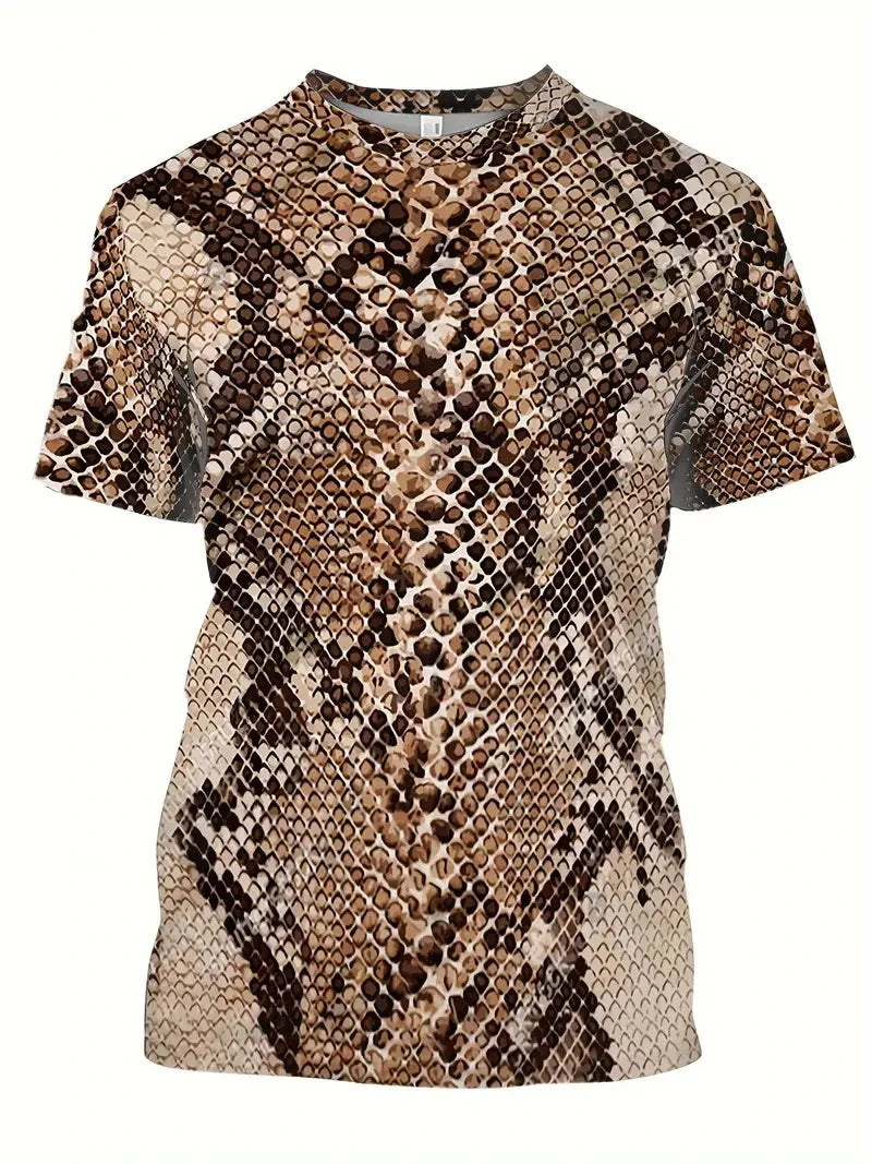 Men T-shirt 3D Print Snake Graphic T-shirt Men Fashion Summer Casual Daily Streetwear O Neck Short-sleeve T-shirt Scale Men Tees