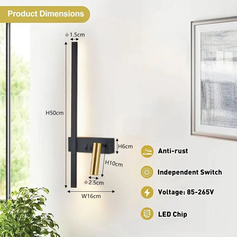 Modern LED Wall Lamps with Switch for Bedroom Indoor LED Wall Lights with 350° Rotatable Spotlight for Kitchen Dinning Room Home