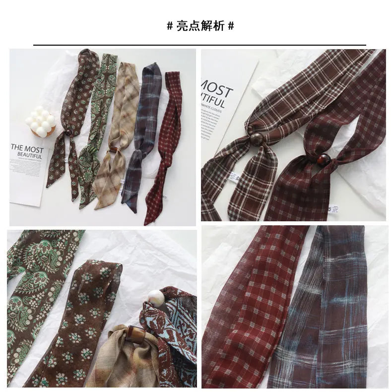 Retro Maillard Brown Floral Scarf Fashionable Old Money Style Light Luxury High-Grade Temperament Small Square Towel Lazy Scarf