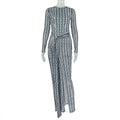 Women's Turtleneck Long Sleeve Waistband Ribbons Decoration Hips Wrapped Split Long Dress, Slight Perspective