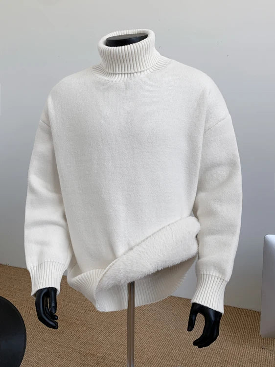 2026 New Autumn Men Turtle Neck Sweater Unisex Casual Loose Fit Trendy Knitted Top Pullovers Outwear Clothing Oversized M-3XL