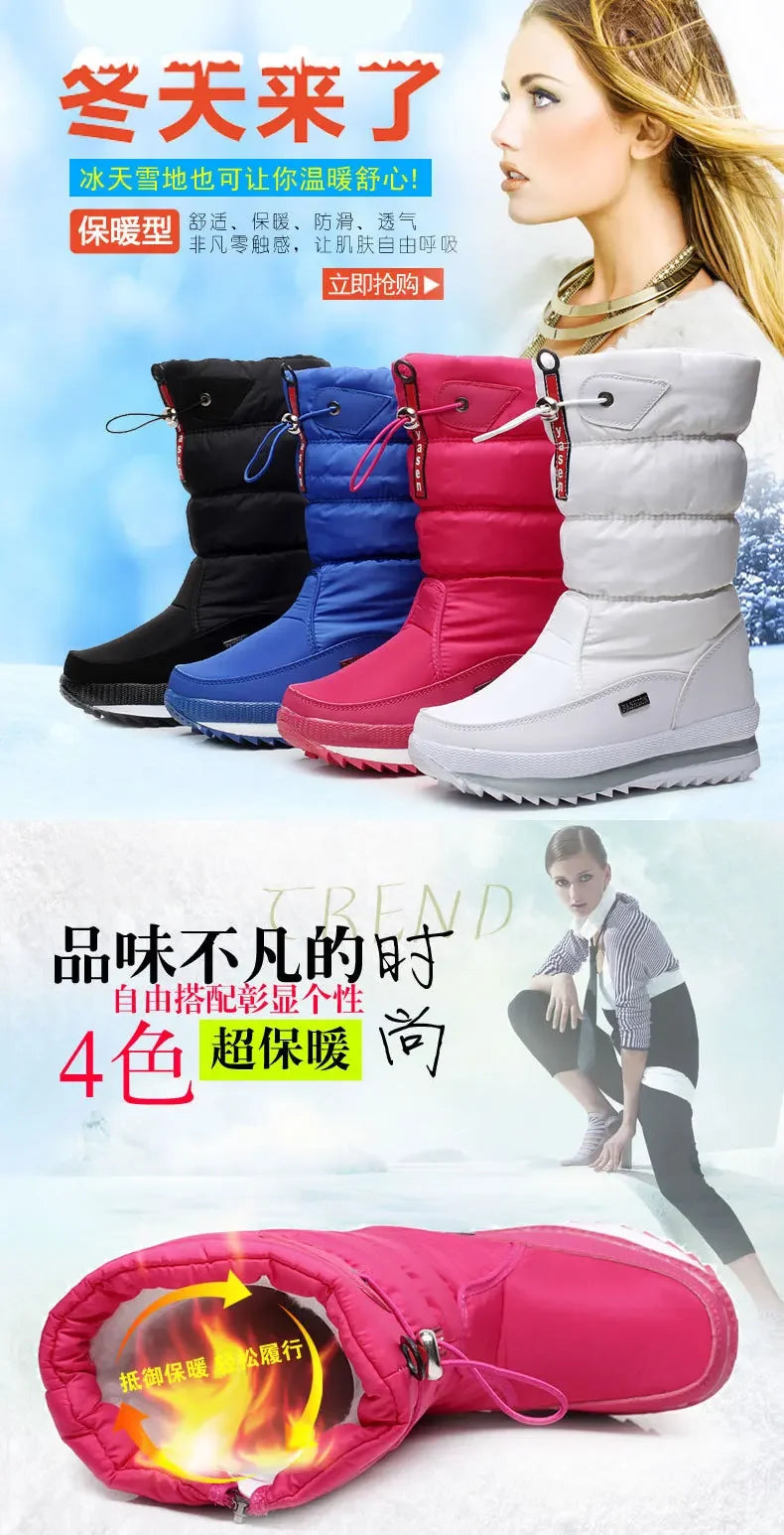 Winter Boots Thick Plush Waterproof Non-slip Boots Fashion Women Winter Shoes Warm Fur Botas Mujer Women Snow Boots Platform