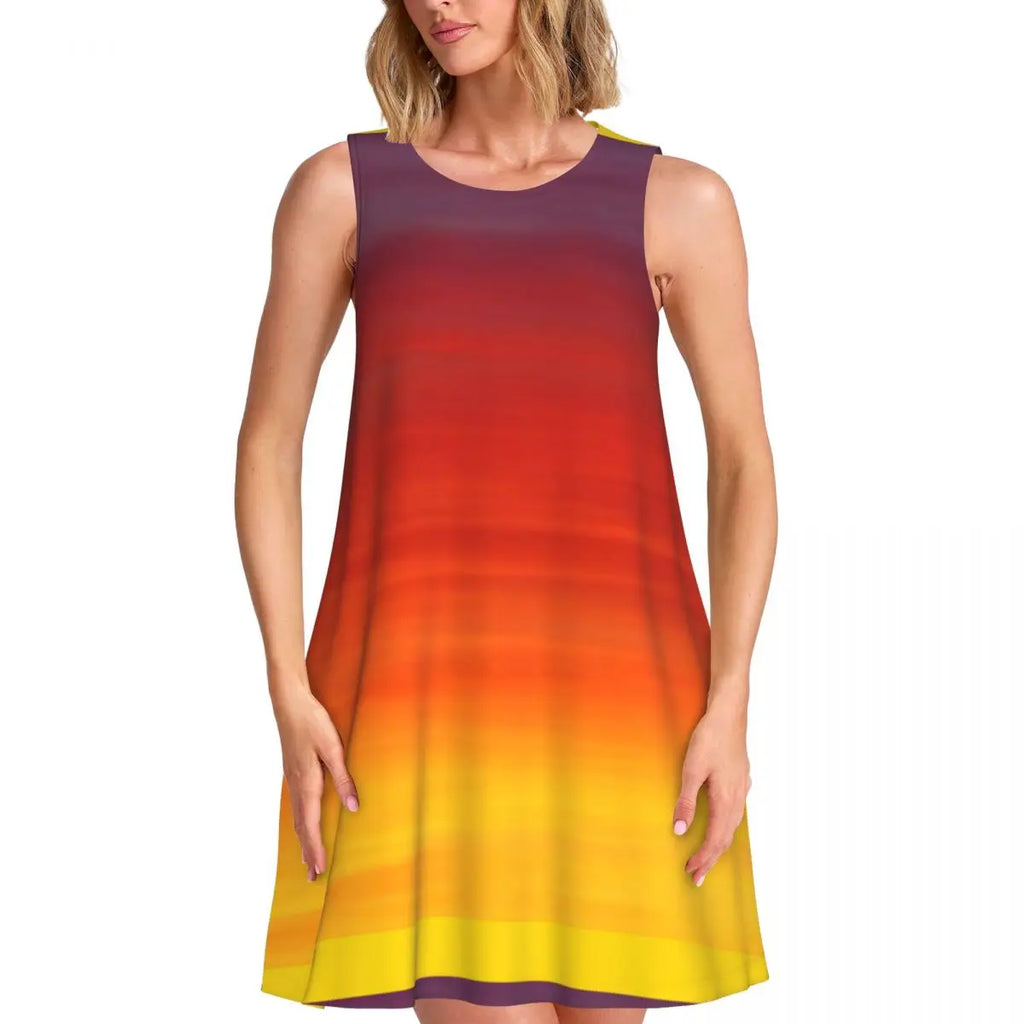 Ocean Sunset Casual Dress Palm Tree Print Sleeveless Elegant Dresses Ladies O Neck Simple Dress Day Print Clothing Birthday Gift