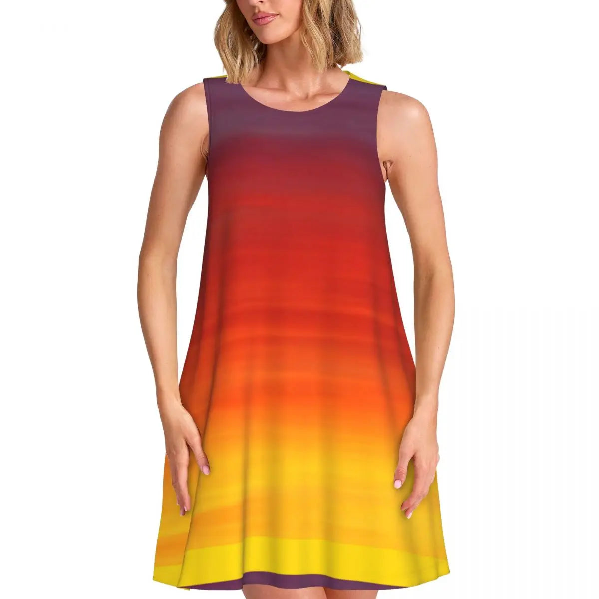 Ocean Sunset Casual Dress Palm Tree Print Sleeveless Elegant Dresses Ladies O Neck Simple Dress Day Print Clothing Birthday Gift