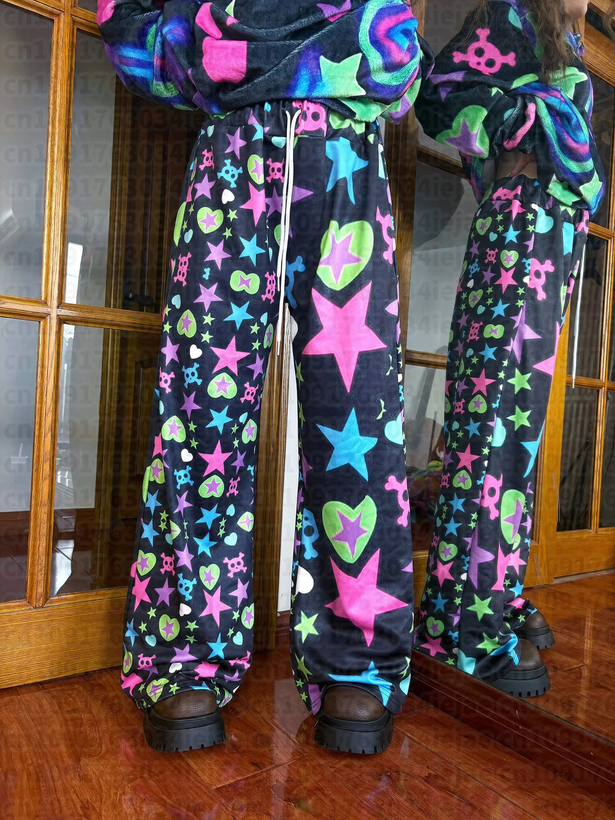 2026 New Black Universe Colorful Star Pants Spring New Cute Kawaii Yami Y2k Harajuku Style Fashionable Special Loose Kid Pants