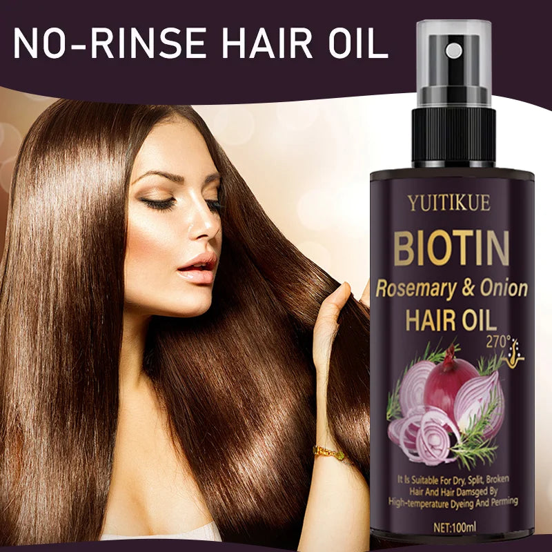 YUITIKUE Biotin Rosemary Onion Hair Oil 270° Heat Protection Nourishing Repair for Dry Split Damaged Hair Care