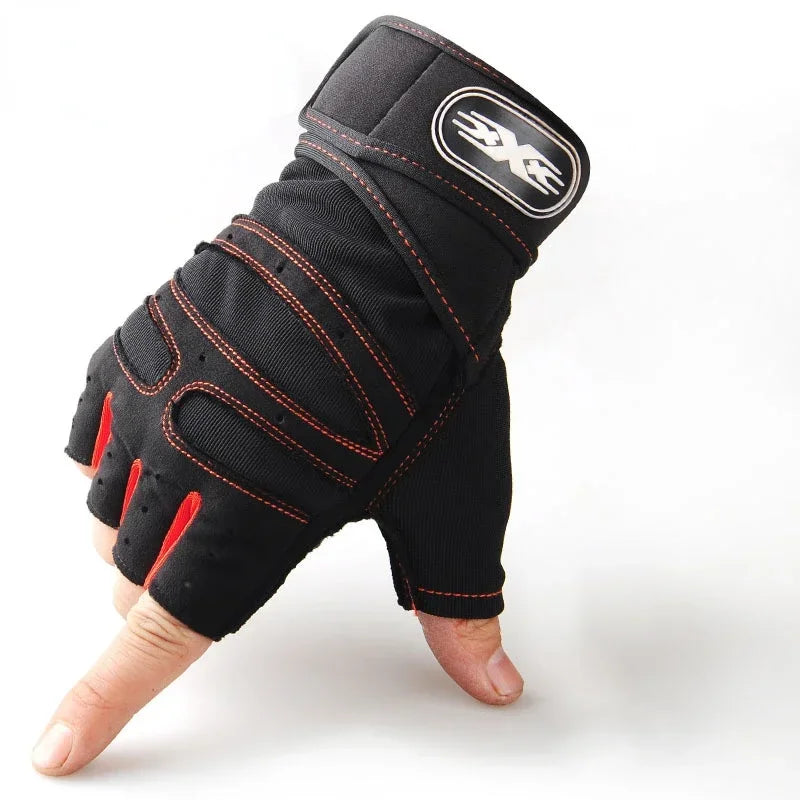 Men Gym Gloves Weightlifting Bodybuilding Training Fitness Fingerless Gloves Half Finger Cycling Gloves Non-Slip Wrist Support