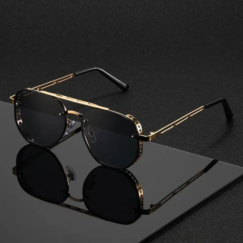 Classic and fashionable double-beam metal sunglasses, high-end simple and versatile Sun Glasses for Man Women UV400 Goggle