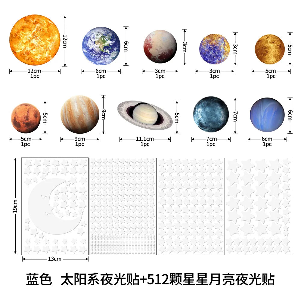 Glow in The Dark Planets Wall Stickers Kids Bedroom DIY Luminous Stars Decals Mural Self-adhesive Room Ceiling Aesthetic Decor