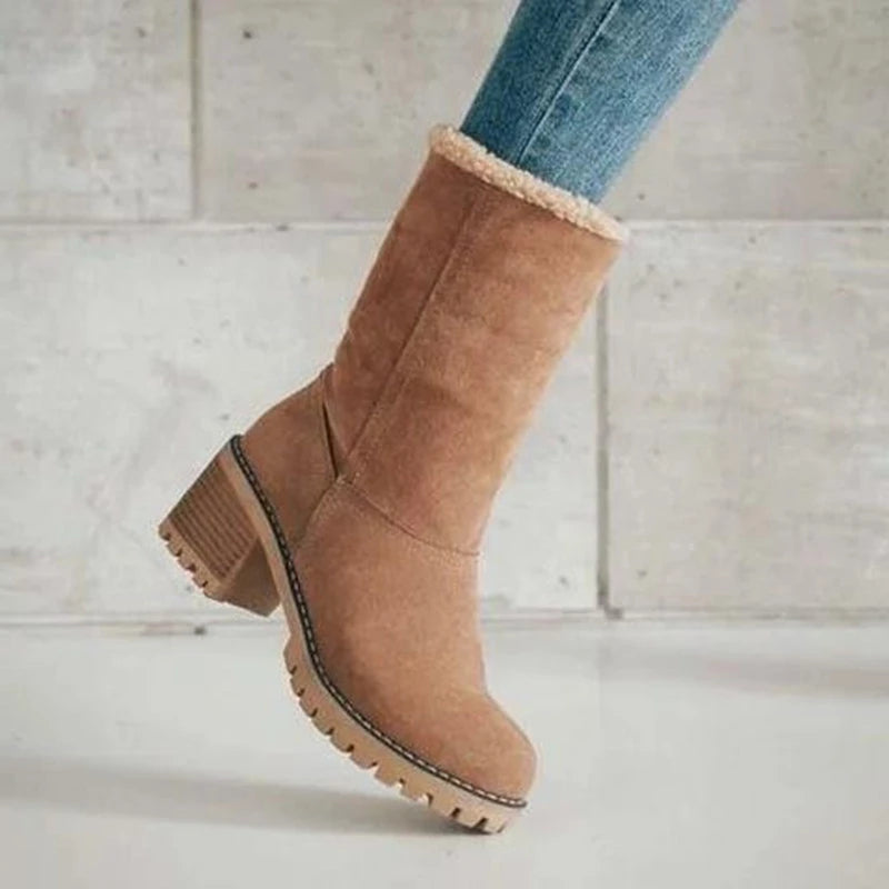 Winter Fashion New Casual and Comfortable Fashion Boots Plus Velvet Warm Square Heel Round Toe Solid Color Women's Boots