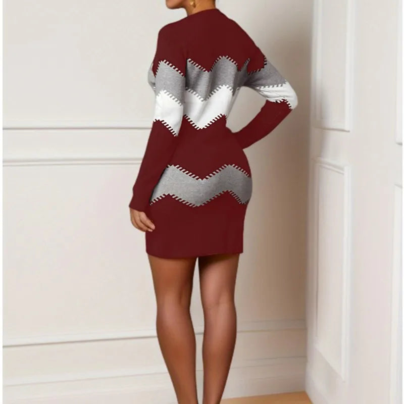 Women's Casual Elegant Round Neck Long Sleeve Printed A Line Midi Dress British Style Regular Fit Pullover for Women Female