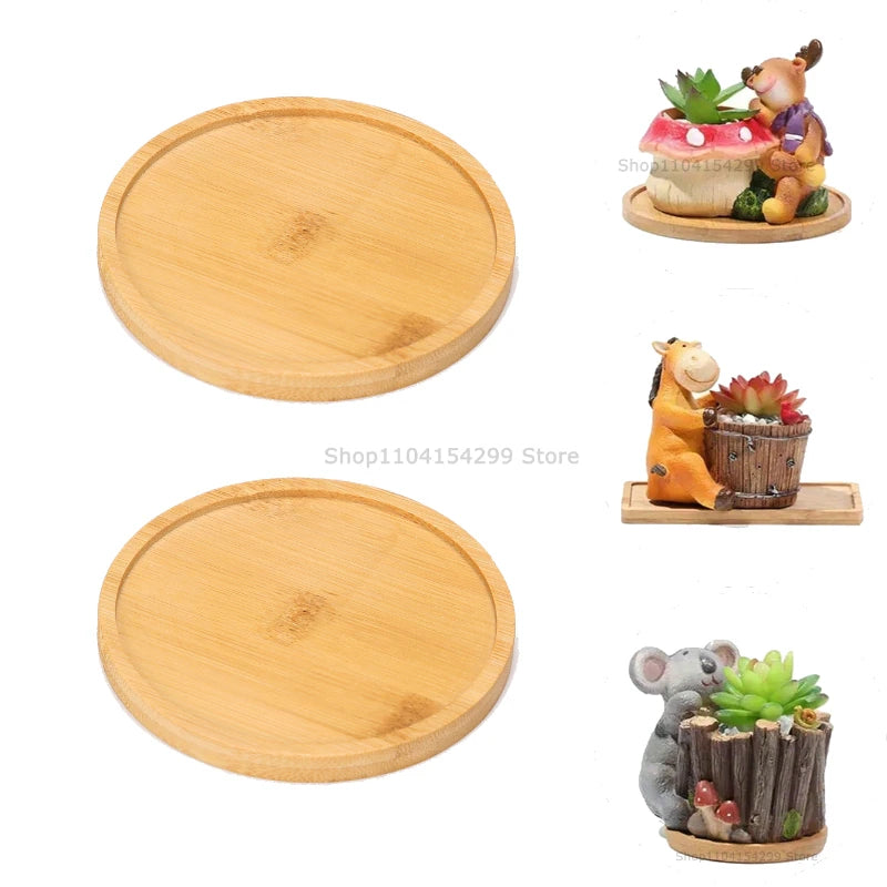 Flower Pot Trays Dish for Plant Vase Bamboo Tray Wooden Bottle Tray Bathroom Shampoo Shower Gel Organizer Jewelry Storage Tray