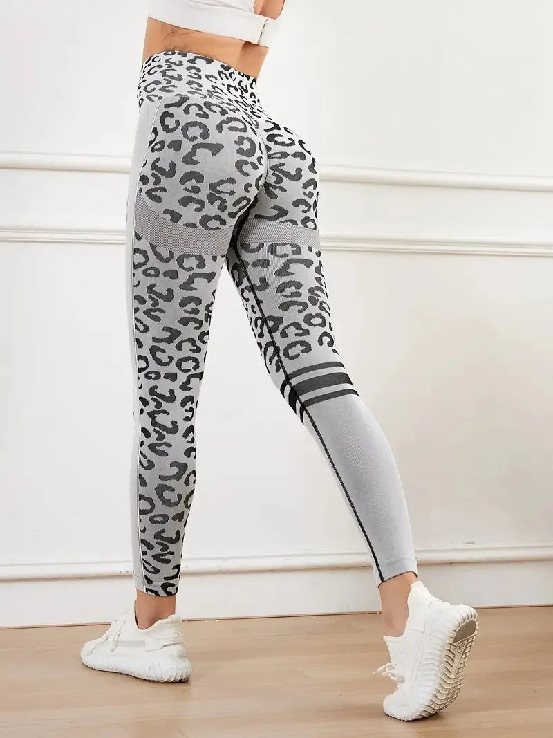 Leopard Print Seamless Booty Lift Leggings - High Waist Compression Yoga Running Training Pants