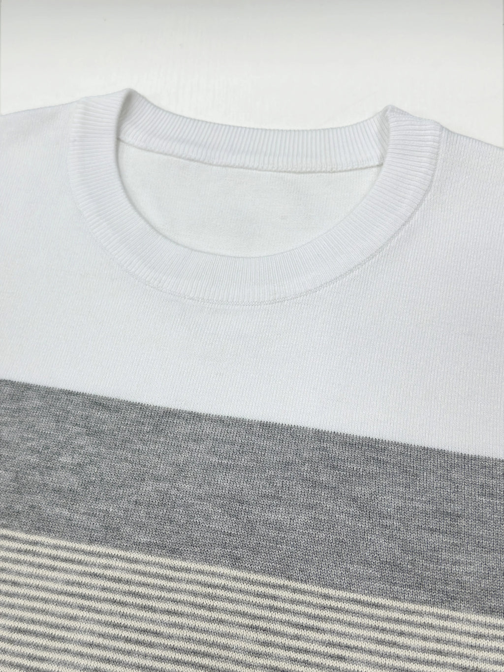 Men Spring Autumn Crew Neck Color Block Horizontal Striped Knit Sweater Long Sleeve Slim Casual Pullover Tops