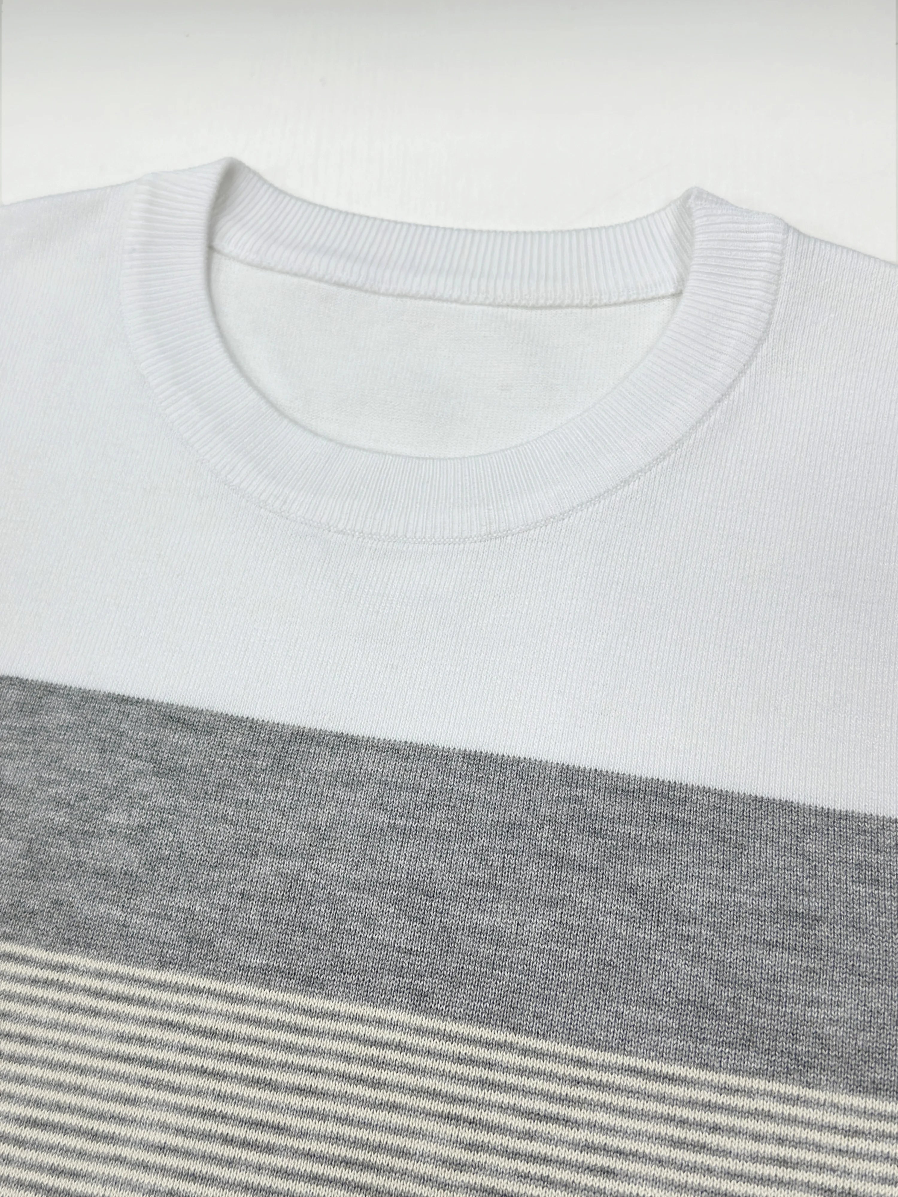 Men Spring Autumn Crew Neck Color Block Horizontal Striped Knit Sweater Long Sleeve Slim Casual Pullover Tops