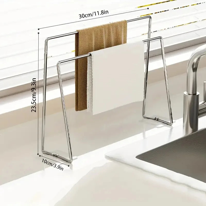 Stainless Steel Kitchen Sink Organizer - Towel Rack, Dishcloth Rack, Drain Rack, for Dish Storage and Organization, Space-Saving