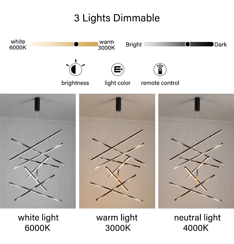 Modern LED Ceiling Chandelier Stair Living Room Pendant Lamp Kitchen Hall Hanging Light Indoor Home Decoration Lighting Fixture