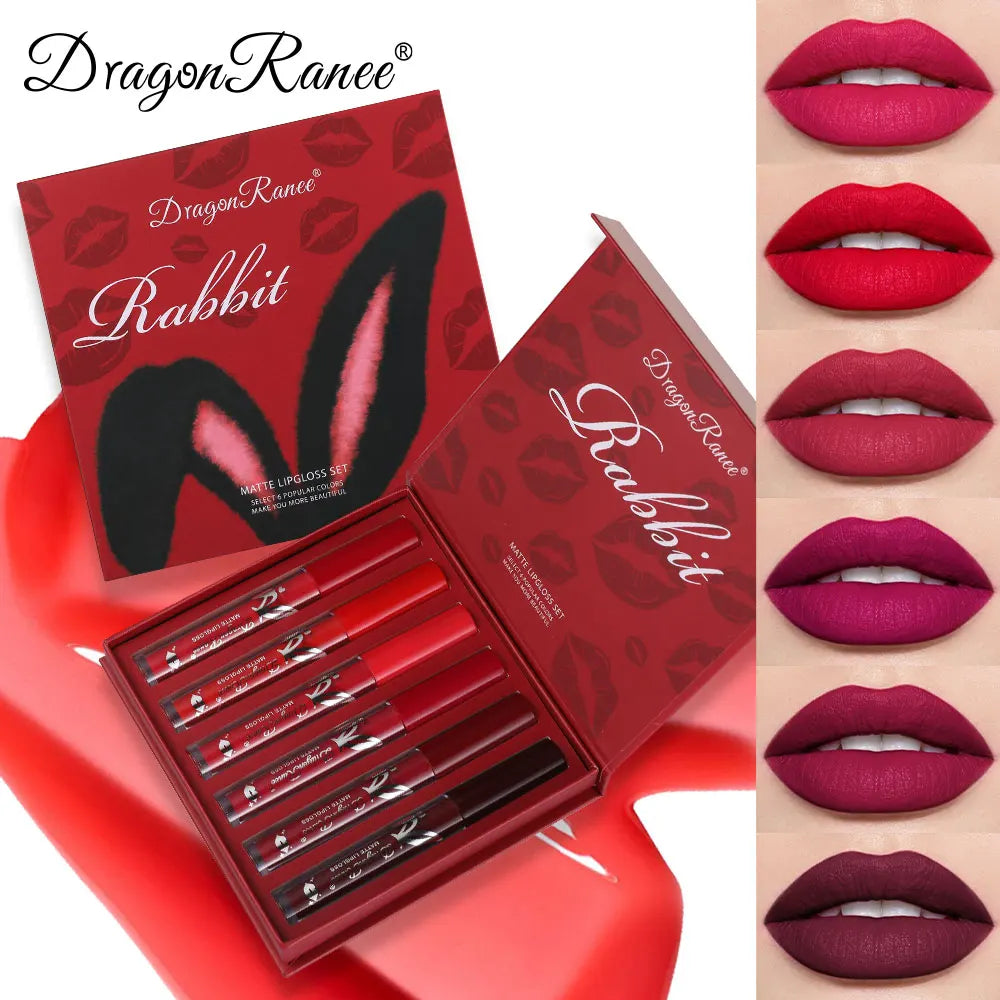 6-Piece Lip Gloss Set, Velvet Matte Lip Gloss, Waterproof and Sweat-Proof Lipstick, Non-Stick Cup Matte Lipstick, Holiday Gift Set