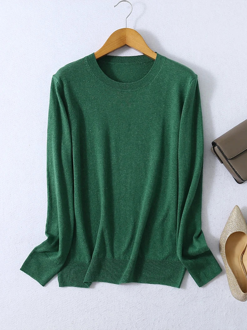 SuyaDream Woman Basic Sweaters Silk and Cashmere Blend O neck Pullovers Solid Sweaters 2024 Fall Winter Bottoming Shirts