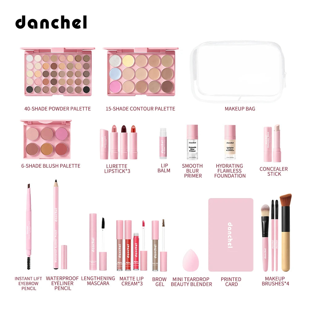 Face Makeup Set Eyeshadow Contour Blush Lipstick Foundation Concealer Eyebrow Eyeliner Mascara Cosmetic Kit With Makeup Brushes