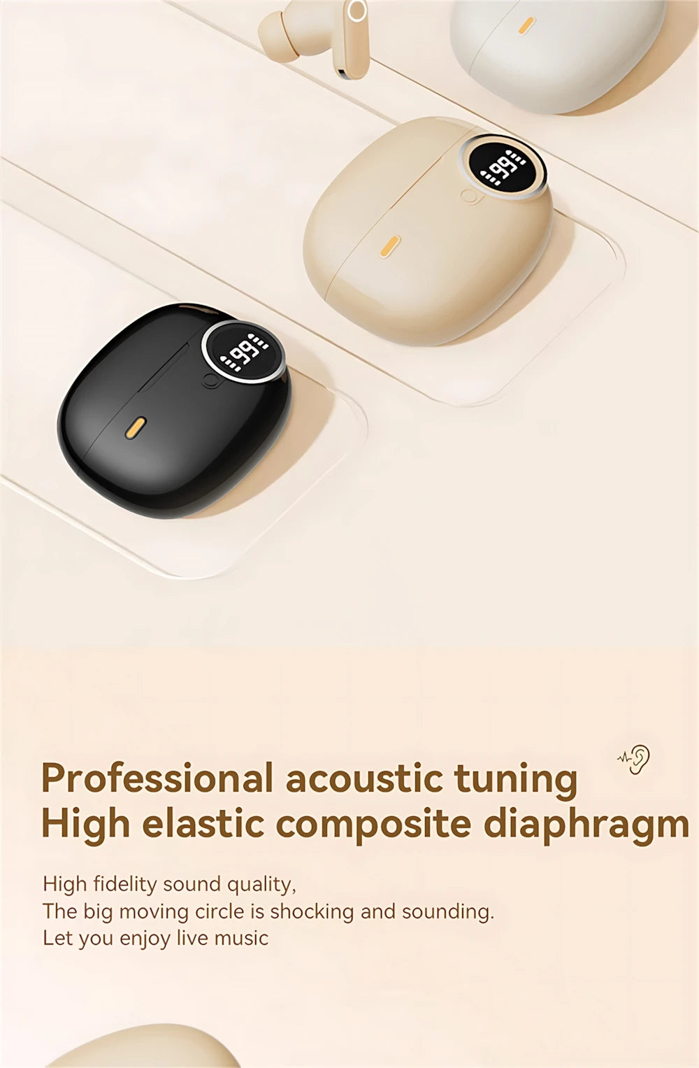 Bluetooth 5.4 Headphones True Wireless In-ear Long Noise Reduction TWS Sports High Sound Quality Digital Display Screen Earplugs