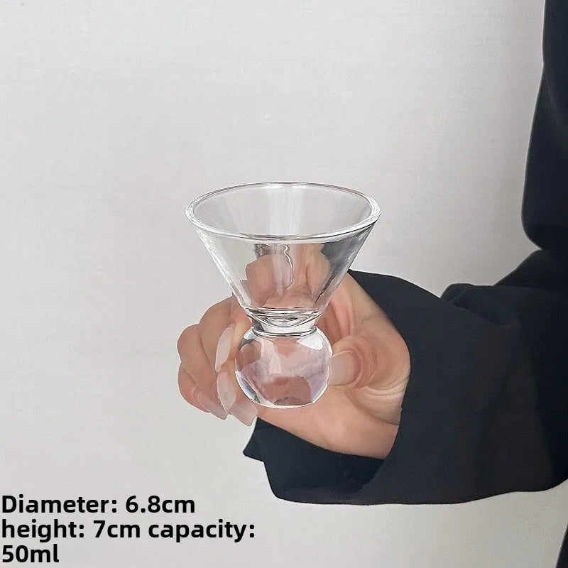 Retro Gem Pattern High Stem Glass Cup for Ice Coffee Juice Bubble Water Drinkware Nordic Sle Pure Color Universal Cup