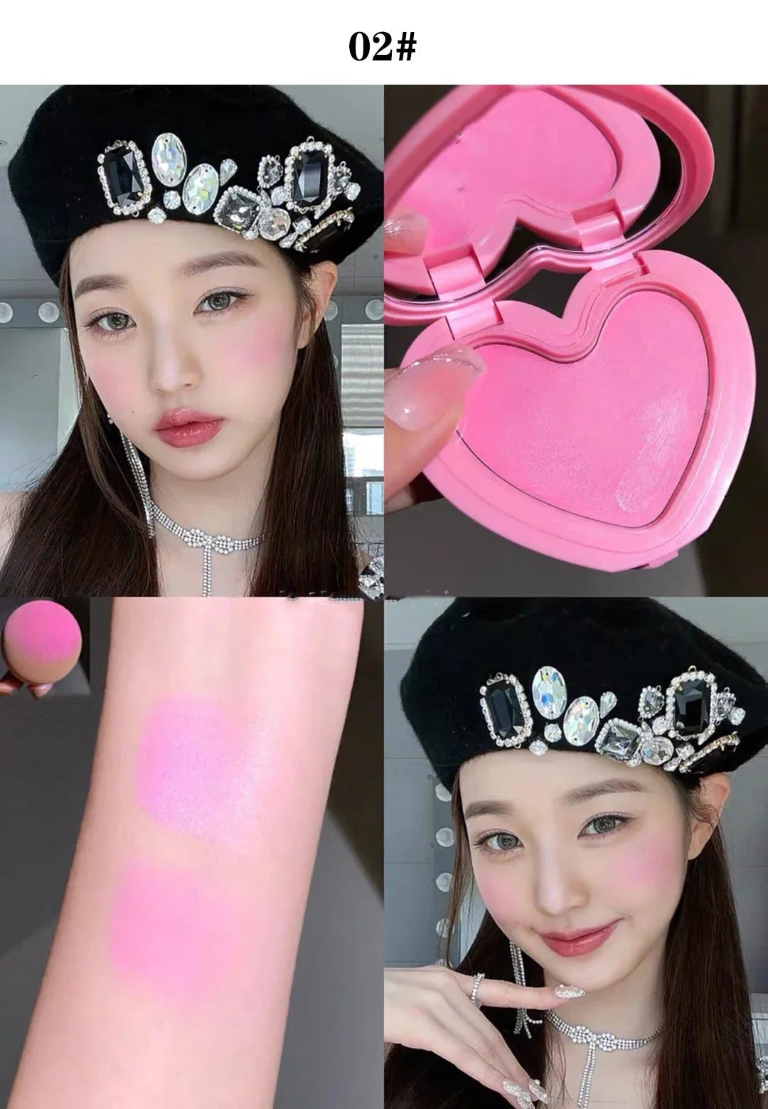Love Air Cushion Powder Blusher with Mirror Red Rouge Matte Whitening Waterproof Makeup Cheek Tint Contour Peach Blush Cream