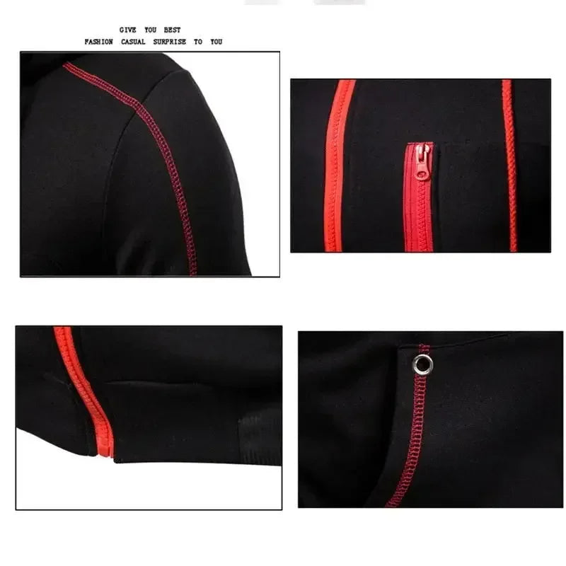 New autumn and winter thickened men's zipper jacket + pants two-piece set, fashionable outdoor jogging men's casual sportswear
