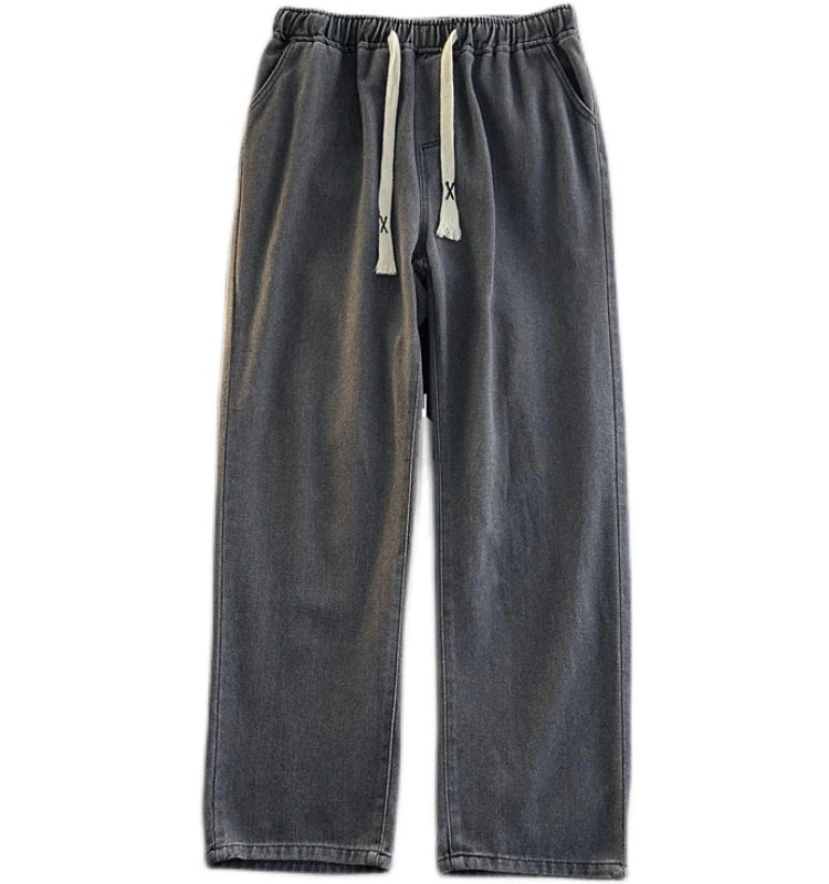 Loose Fit Straight Leg Men's Jeans Casual High Street American Sle Spring Autumn Dstring Waist Corduroy Teenager Faion