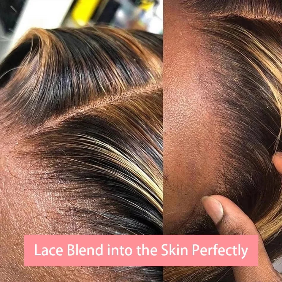 200% Density Short Bob Wigs Highlight Straight Lace Front Wigs Blonde 13x4 Transparent Lace Front Wig 100% Human Hair 427#16Inch