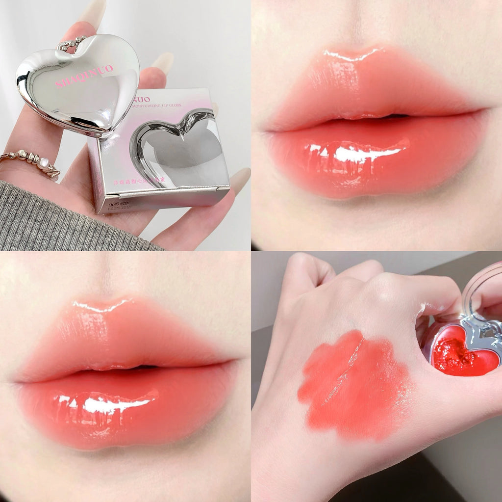SHAQINUO Heart Shape Water Light Lip Llaze Mirror Pendant Lipstick Lip Gloss, Hydrating Moisturizing, Long Lasting