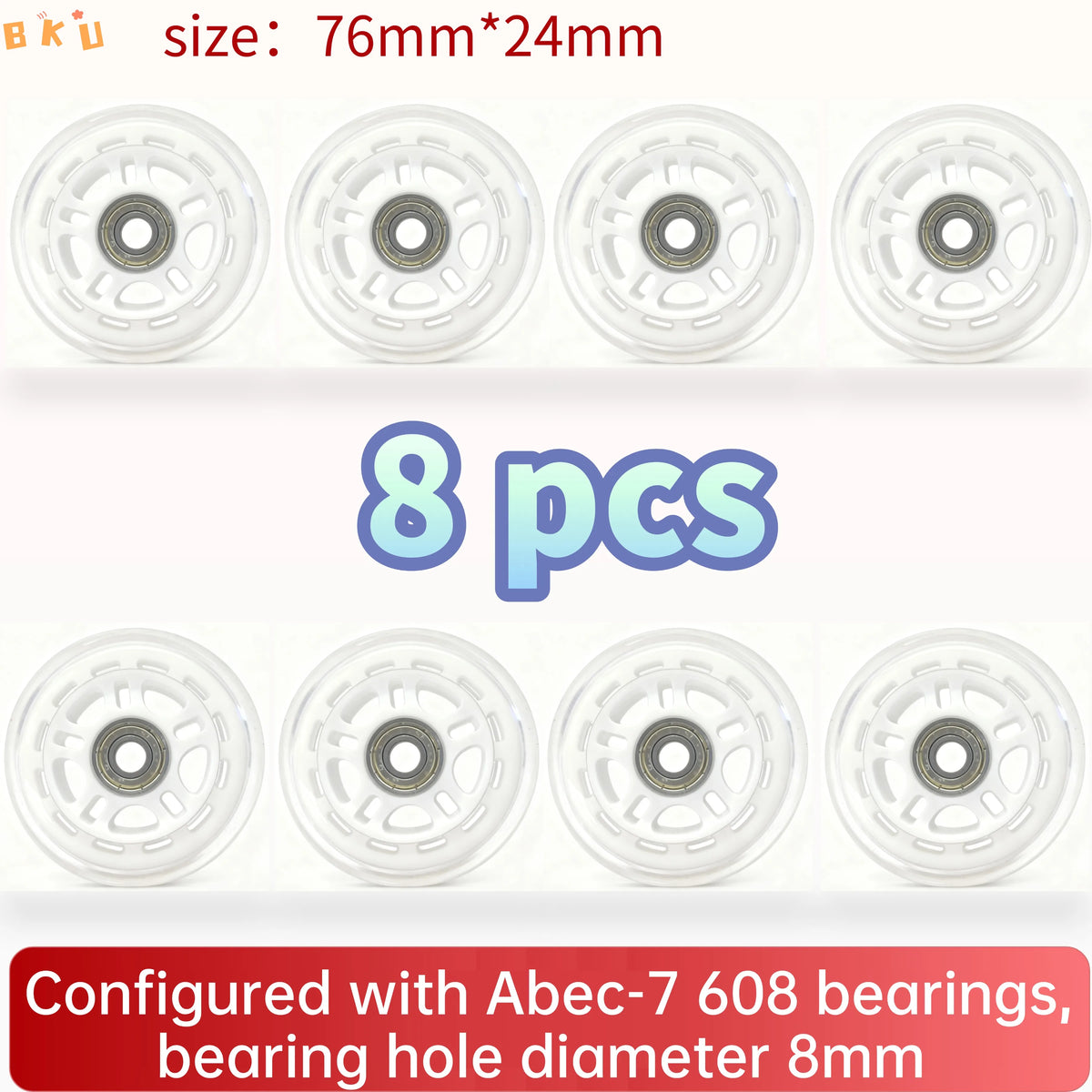 8-Piece PU Replacement Wheels 76mm(3") with ABEC-7 Bearings, PP+PU Material Fit Inline Skates/Kids Scooters/Strollers/Luggage