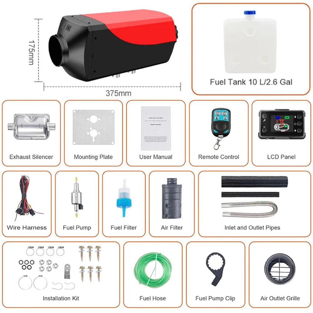 New 12V 24V Diesel Air Heater 5kw Diesel Parking Heater For Boats Caravan Rv Camper Bus Truck With Lcd Display Remote