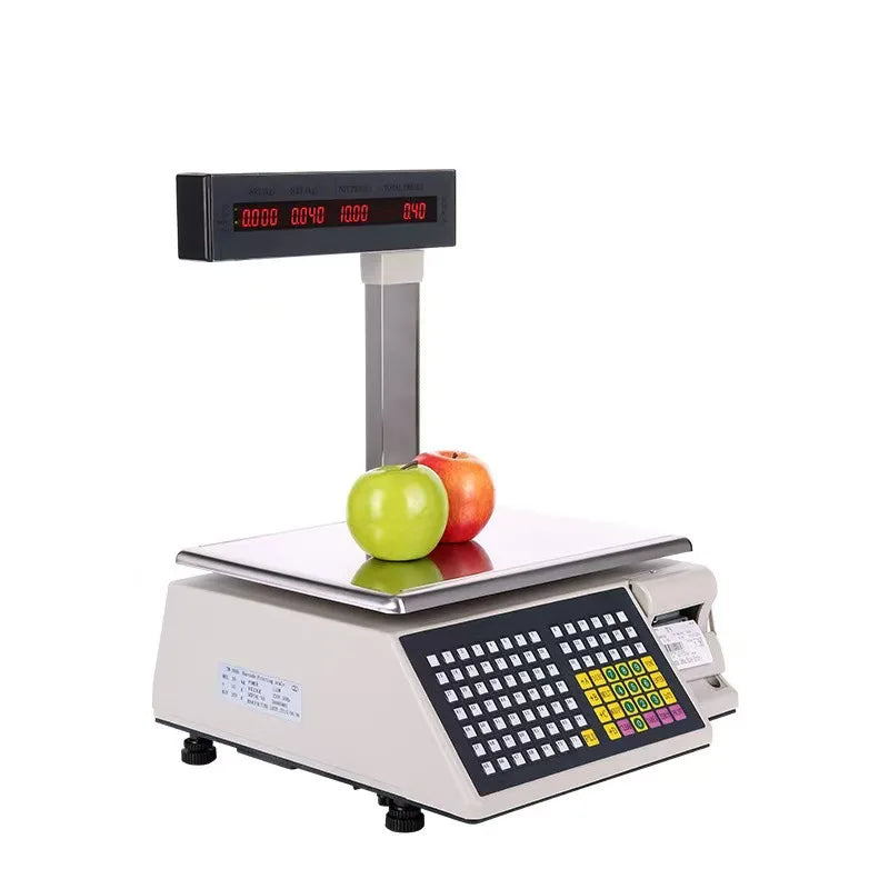 Supermarket Barcode Label Printing Scale Integrated POS Weighing Machine English Arabic Interface Fruit Vegetable Price