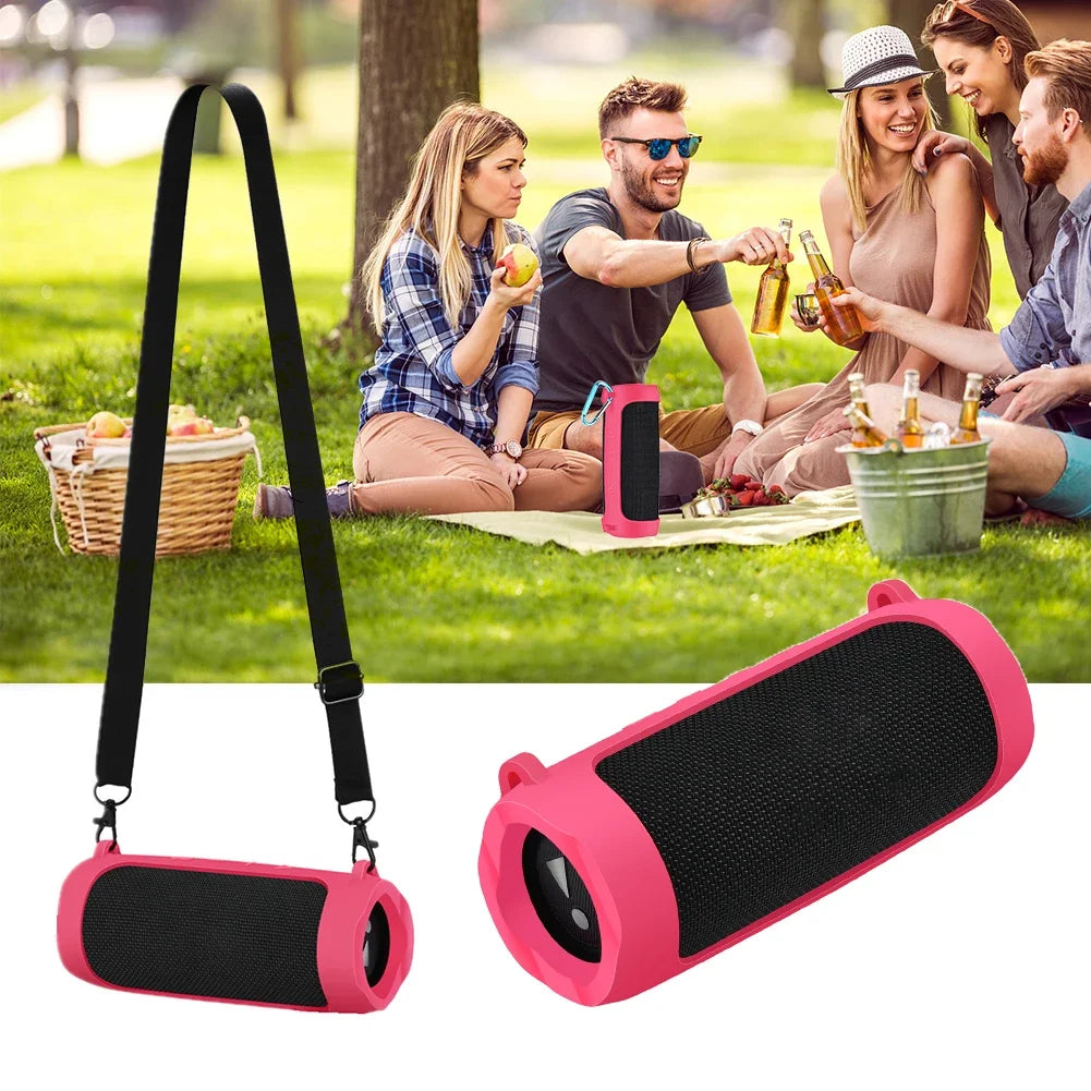 For JBL Flip 6/Flip 5 Silicone Travel Carrying Pouch with Carabiner Waterproof Portable Speaker Protective Case Adjustable Strap