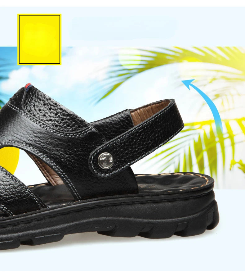 Summer Men Leather Sandals Genuine Leather Non-slip Men Shoes Slippers Outdoor Thick-soled Beach Shoes Comfor Soft Men sandalias