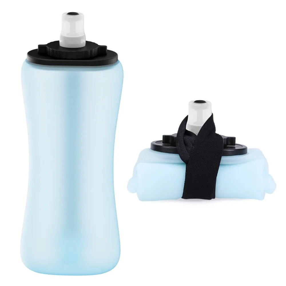 Handheld Collapsible Cycling Bottle 350ml Capacity Wide Mouth Hydration Bottle Silicone Soft Flask Gym