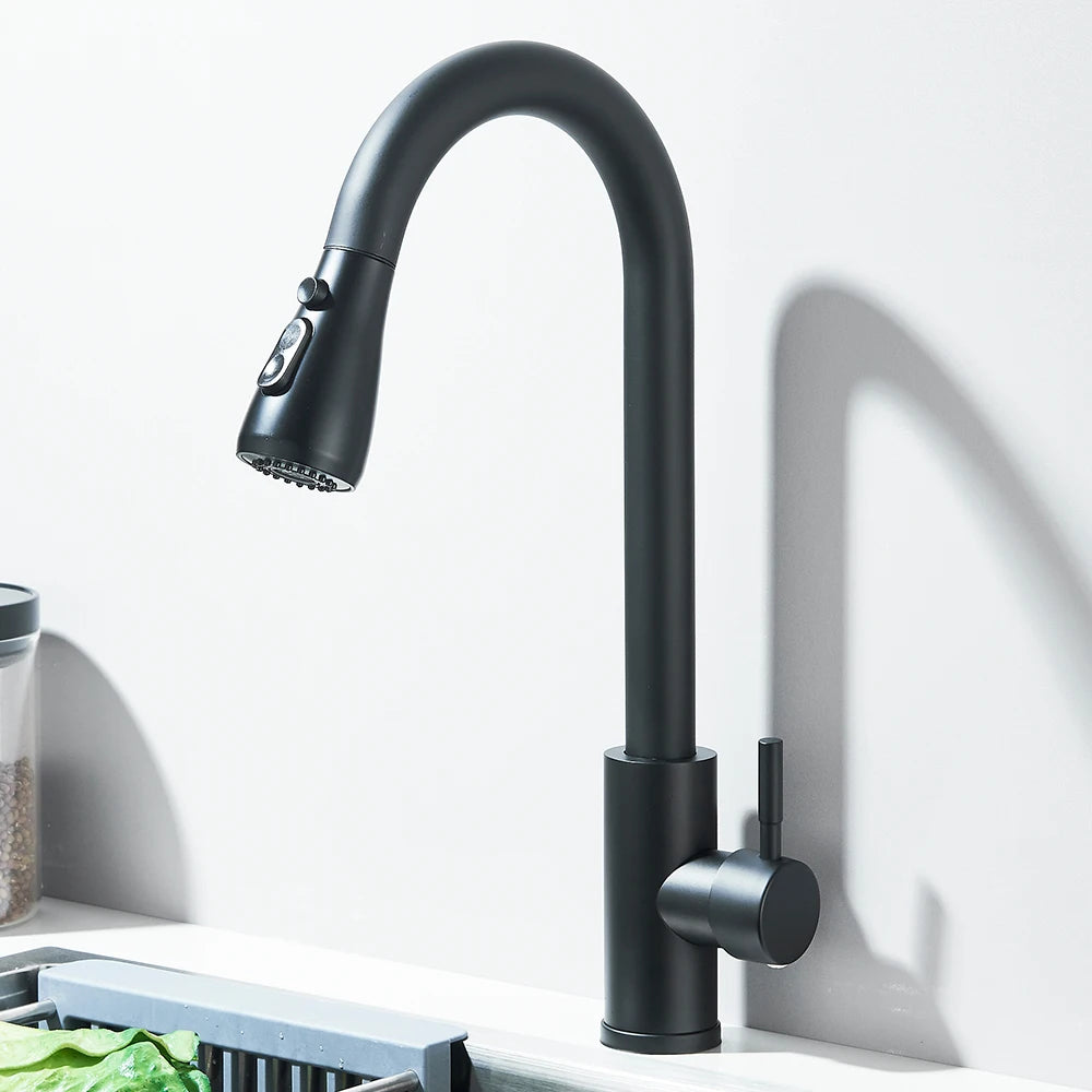 304 Stainless Steel Pull Out Kitchen Faucet 360 Rotate Shower/Stream Sprayer Head Mixer Hot and Cold Water Tap Deck Mounted
