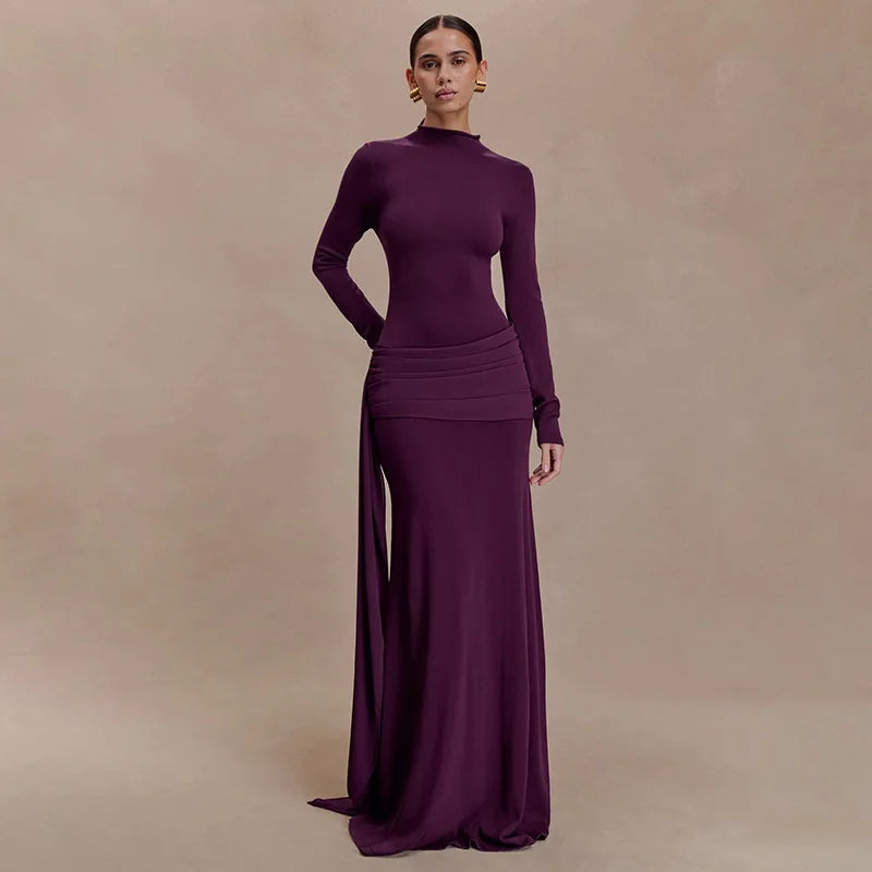Nsauye Women Vintage Sexy New Fashion Night Club Evening Party Maxi Dress Long Sleeve 2025 Winter Holiday Elegant Bodycon Dress