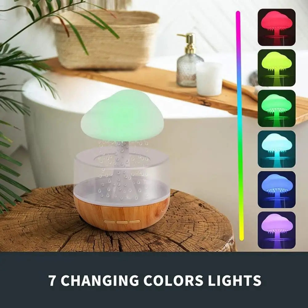 Rain Cloud Humidifier Rain Colorful Mushroom Cloud Raindrop Atmosphere Lamp Night Light Essential Oil Small Aromatherapy Machine
