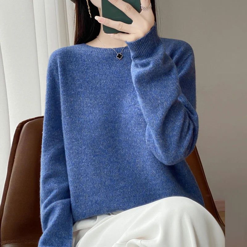 Women Cashmere Sweater 100% Merino Wool Pullover Autumn Winter O-Neck Jumper Basic Casual Knitwear Tops Solid Color Clothing