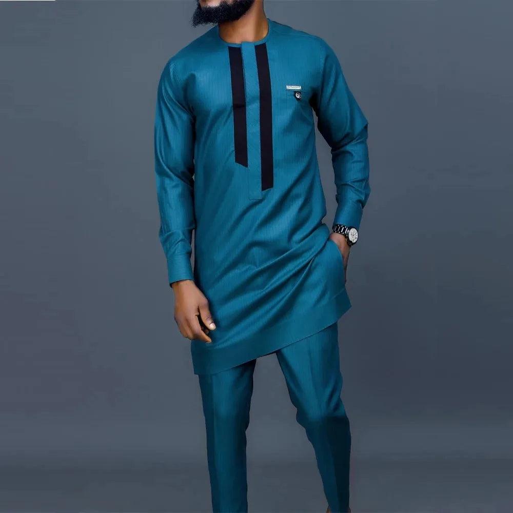 2024 Luxury Men's Suit Set Kaunda Suit Tuxedo Outfits Pocket Top Pants African Ethnic Wedding Gentleman 2pcs Sets Suit Outfits