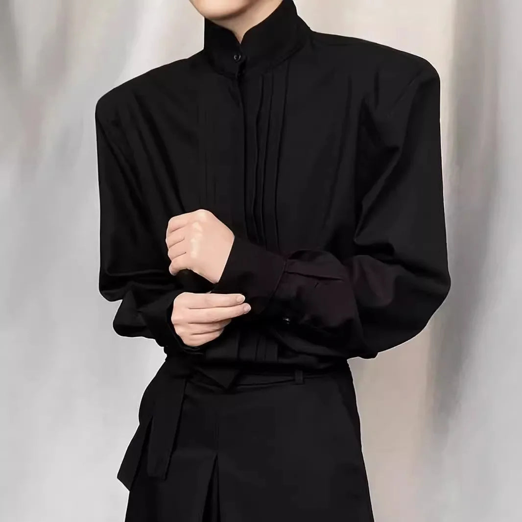 Man Casual Shirts 2025 Autumn High Quality Wrinkle Blazer Men's Clean Fit Shoulder Pad Shirt Jacket For Street Style Layering