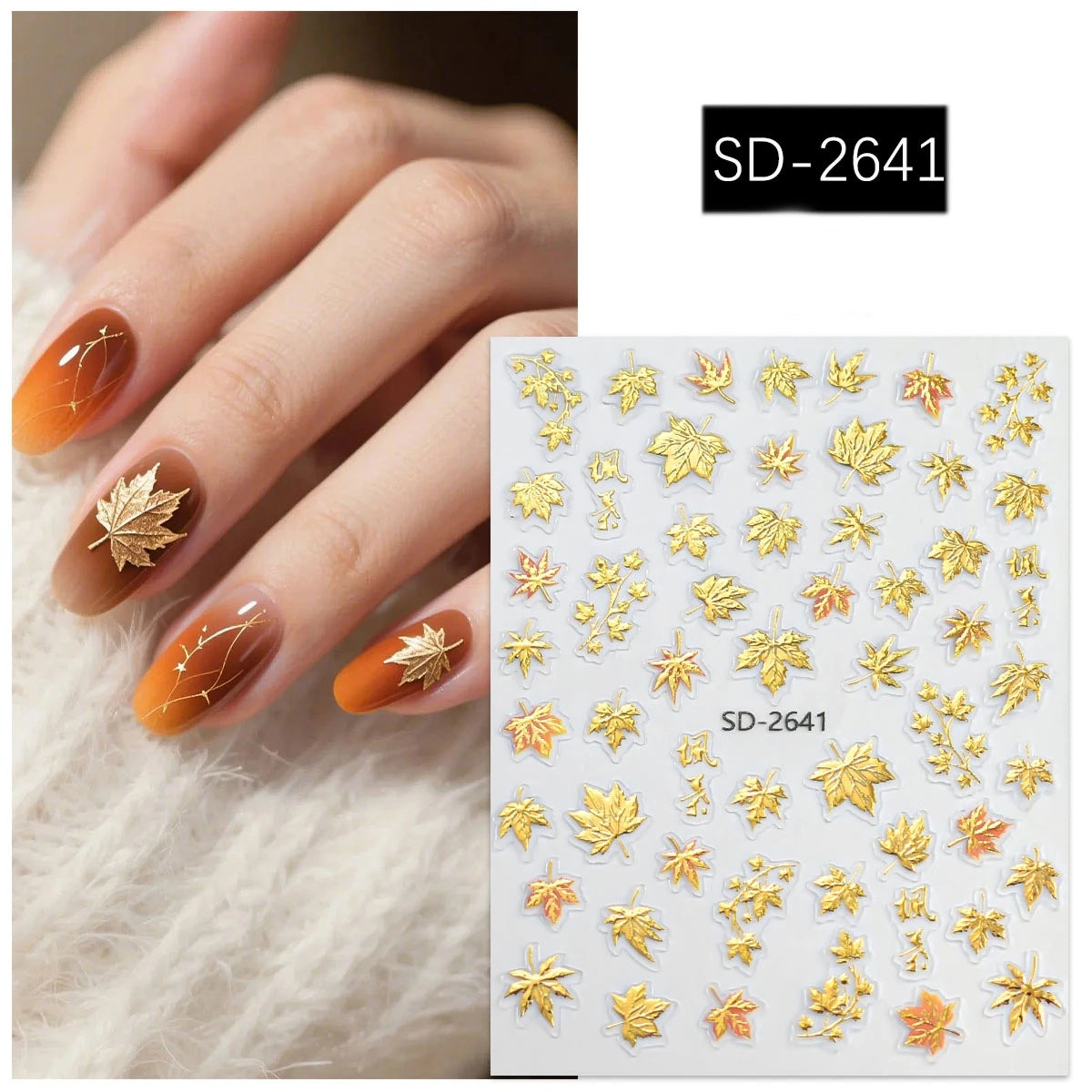 3 to 30 Sheets Autumn Maple Leaves Nail Stickers 5D Embossed Gold Foil Fall Leaf for Nails, Self-Adhesive DIY Manicure Art