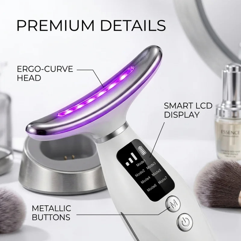 7 Colors LED Photon Therapy Face Neck Massager 3 Adjustable Gears Vibration Anti Wrinkle Skin Tightening Lifting Home Beauty Dev