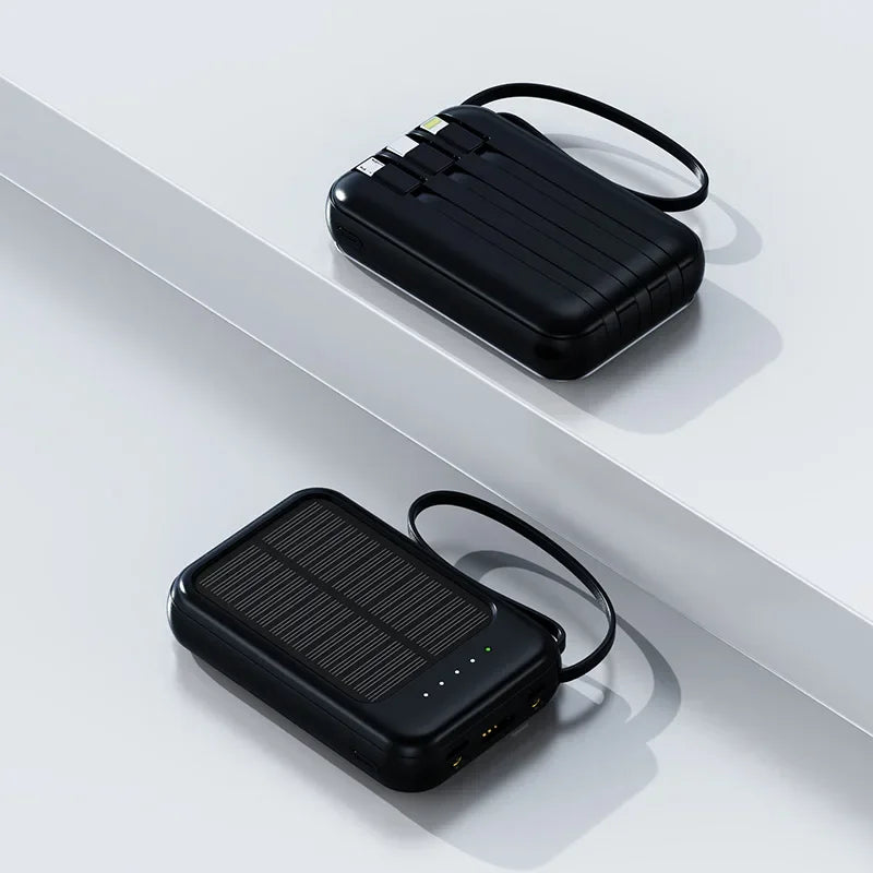 Solar Power Bank 20000mAh Portable Charger with Built-in Cable for Outdoor Camping Travel Emergency Backup Power