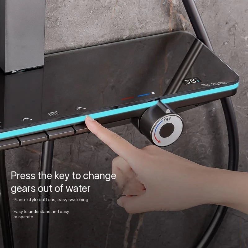 Gray Piano Button Ambient Light Bathroom Shower Full Set Digital Display Shower System Sets Rain Faucets Shower Head