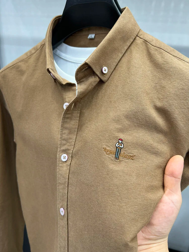 Luxury brand golf embroidered men's long sleeved shirt made 100% pure cotton comfortable and casual 2024 autumn new men's top
