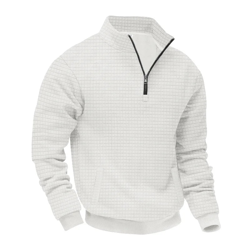semi-zipper sweater men's autumn and winter jacquard small checkered stand-up collar casual pullover large size sweater