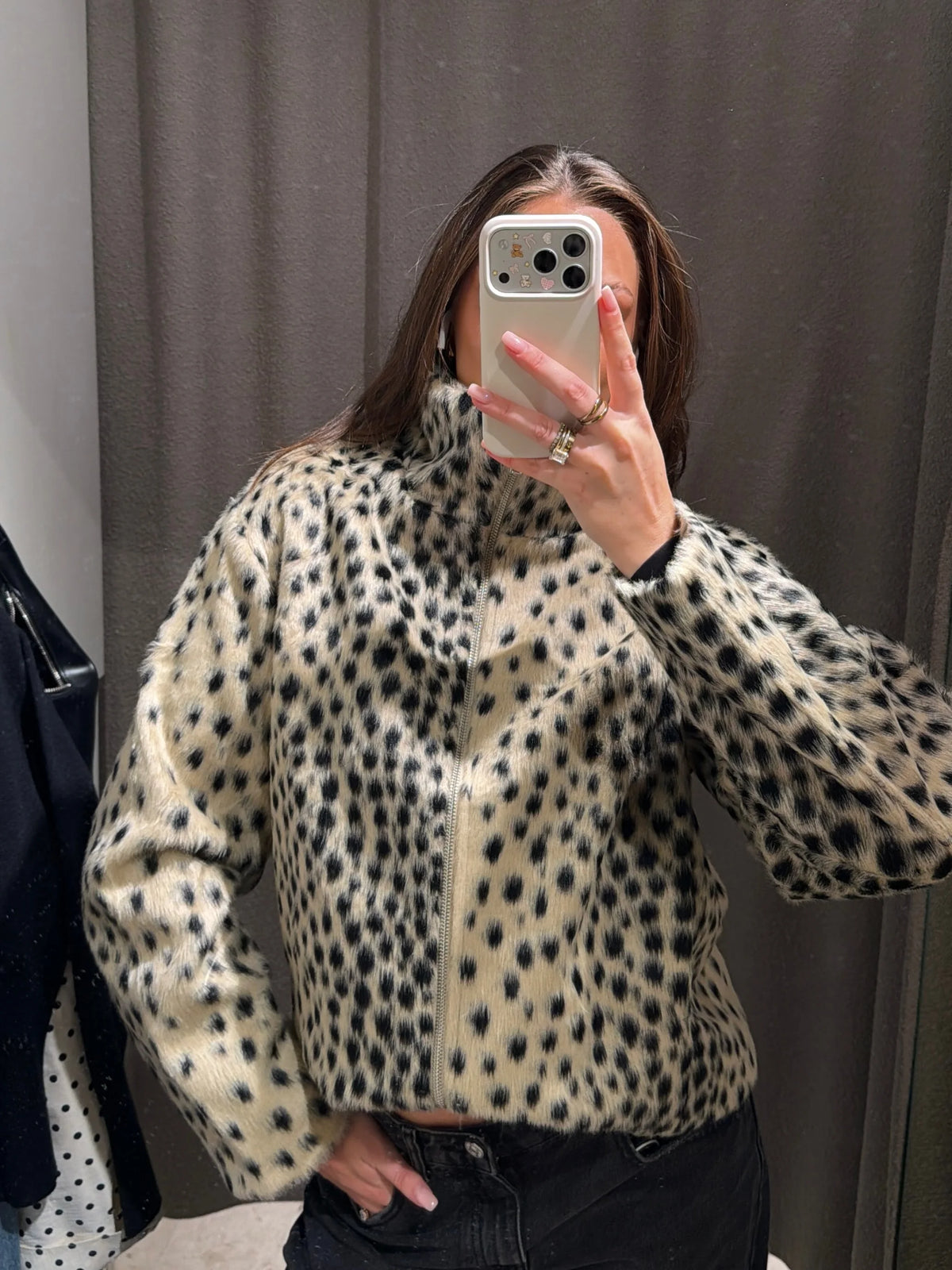 Women Leopard Print Faux Fur Jacket Zip Up Stand Collar Cropped Loose Fit Fuzzy Coat Vintage Street Casual Ladies Outerwear